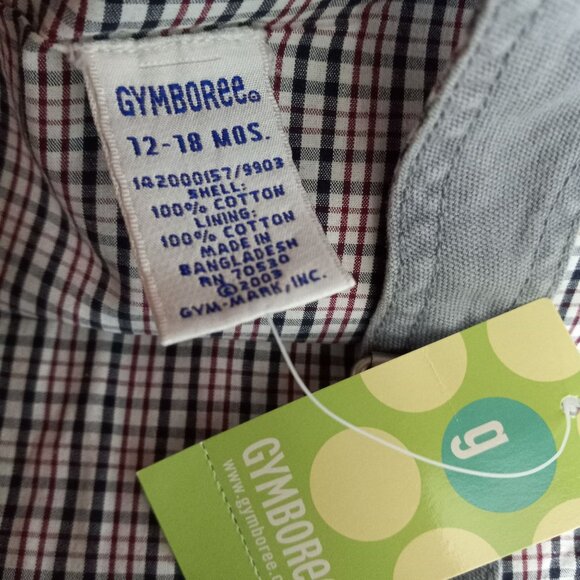 Gymboree Size 12 18 Mos Shortalls Infant Cargo Gray Plaid Cotton Rhino Patch NEW - Picture 6 of 7